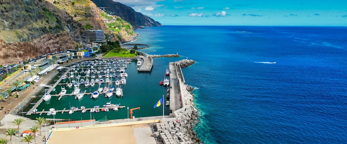 Aerial view of Calheta Beach in Madeira