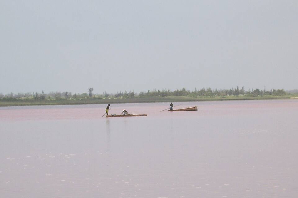 Dos barcos en un río tranquilo con una orilla arbolada.