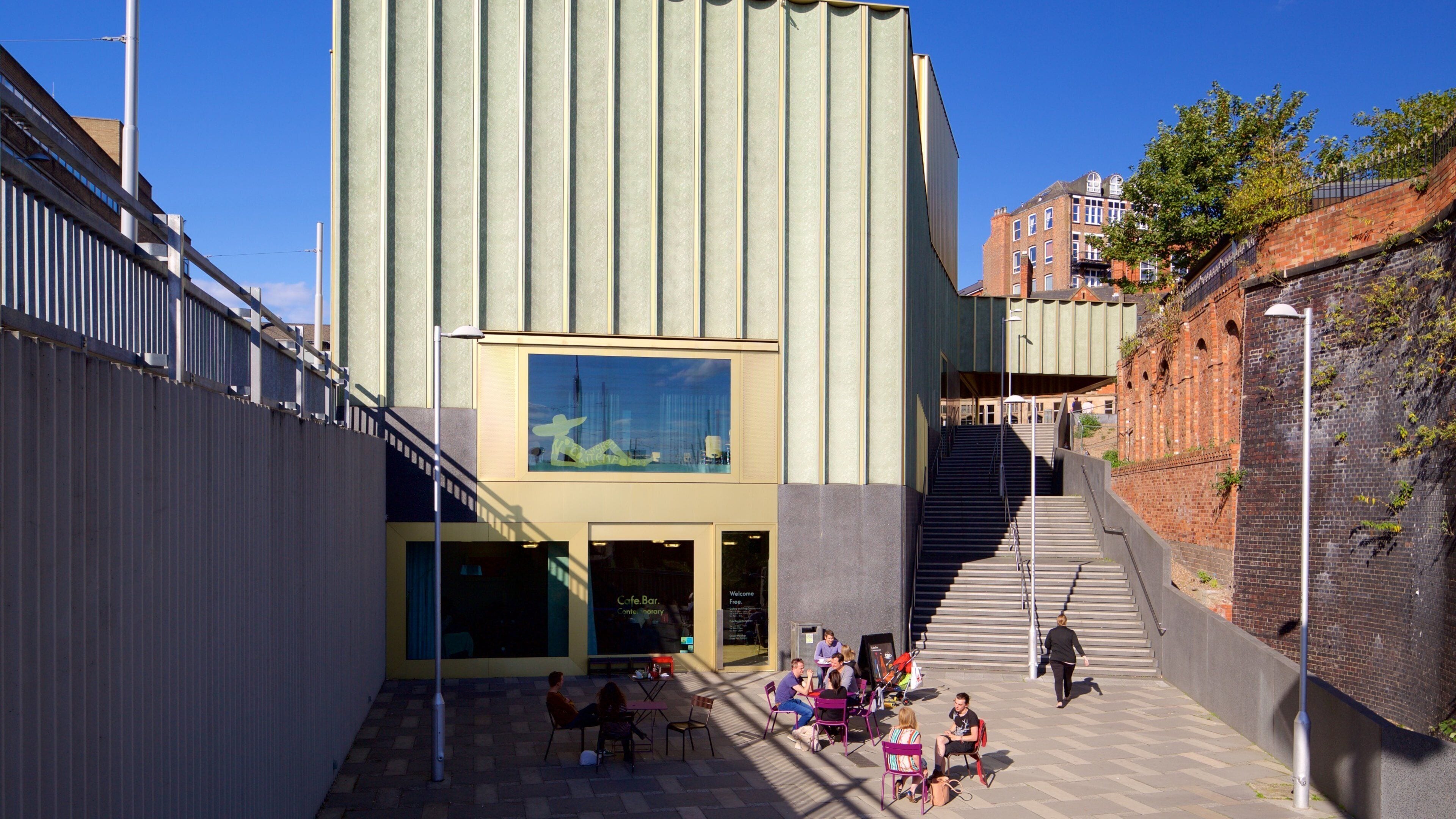 Nottingham Contemporary showing outdoor eating as well as a small group of people