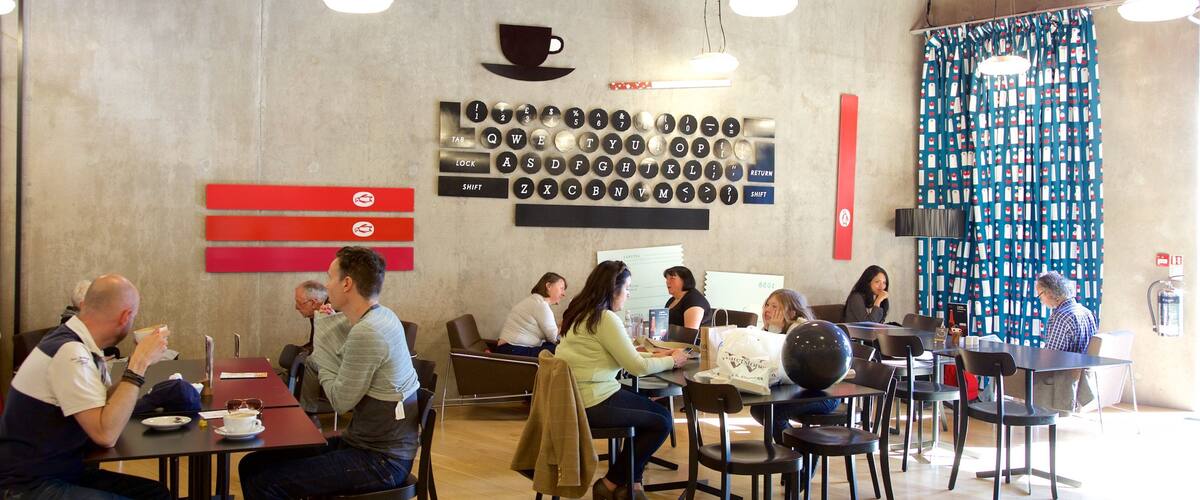 Nottingham Contemporary showing café scenes and interior views as well as a small group of people