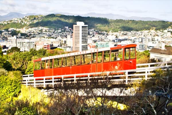 Wellington Cable Car featuring railway items and a city