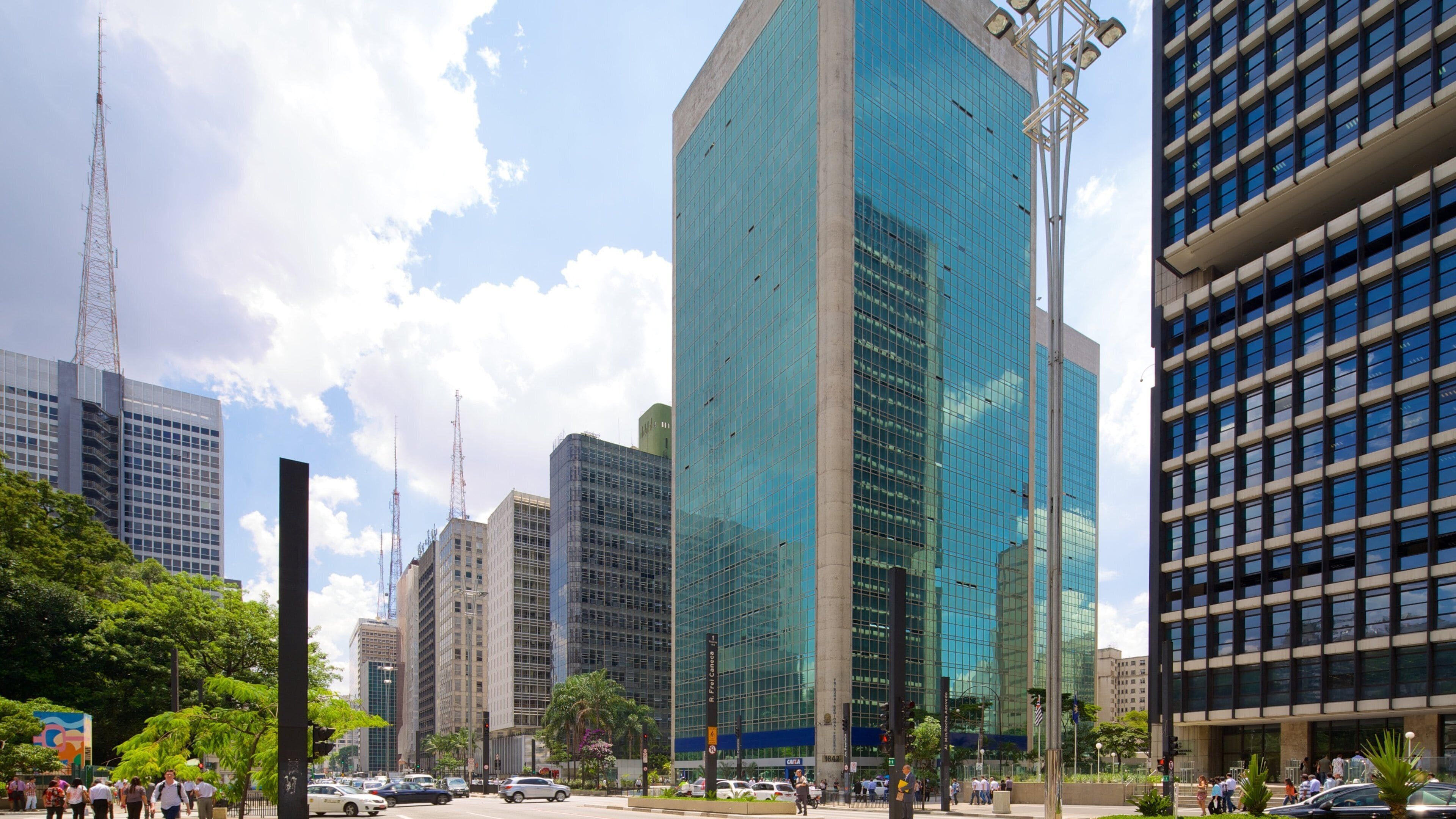 Paulista Avenue showing modern architecture and a city