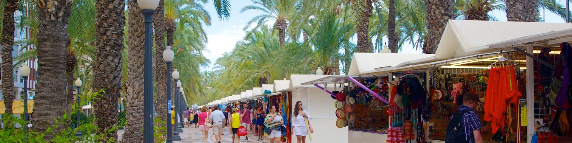 Explanada de España que incluye una ciudad costera, mercados y imágenes de calles