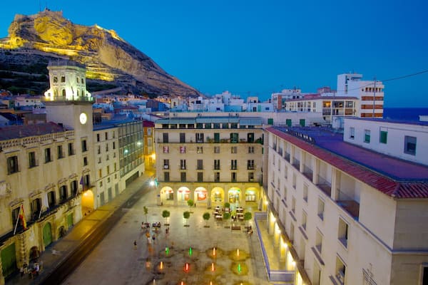 Alicante Town Hall which includes a city, a square or plaza and night scenes