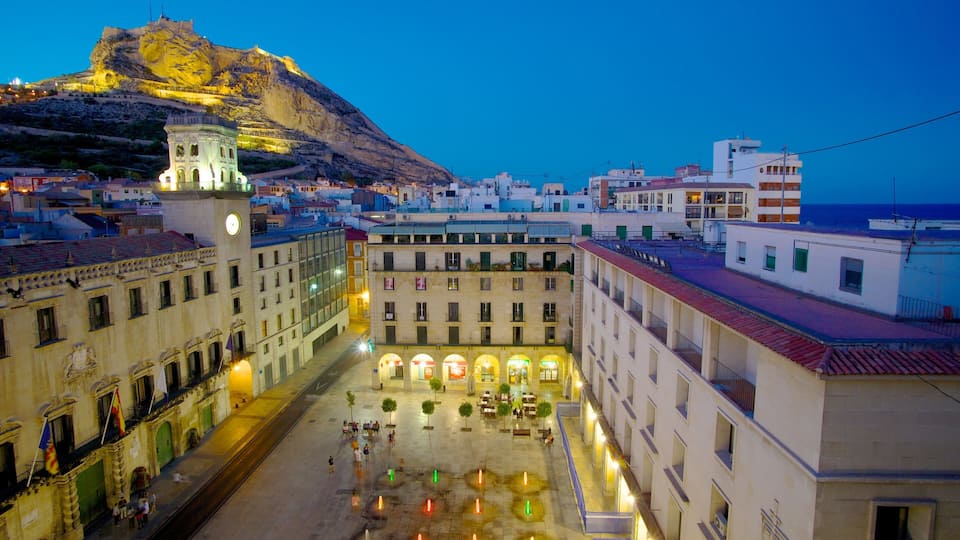 Alicante Town Hall which includes night scenes, a square or plaza and a city