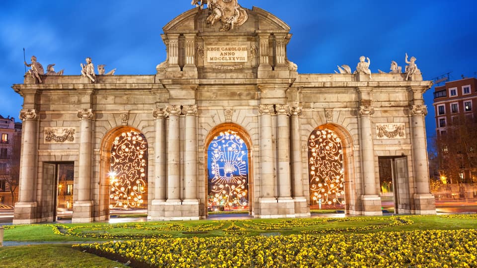 Puerta de Alcala at Christmas. Madrid, Spain