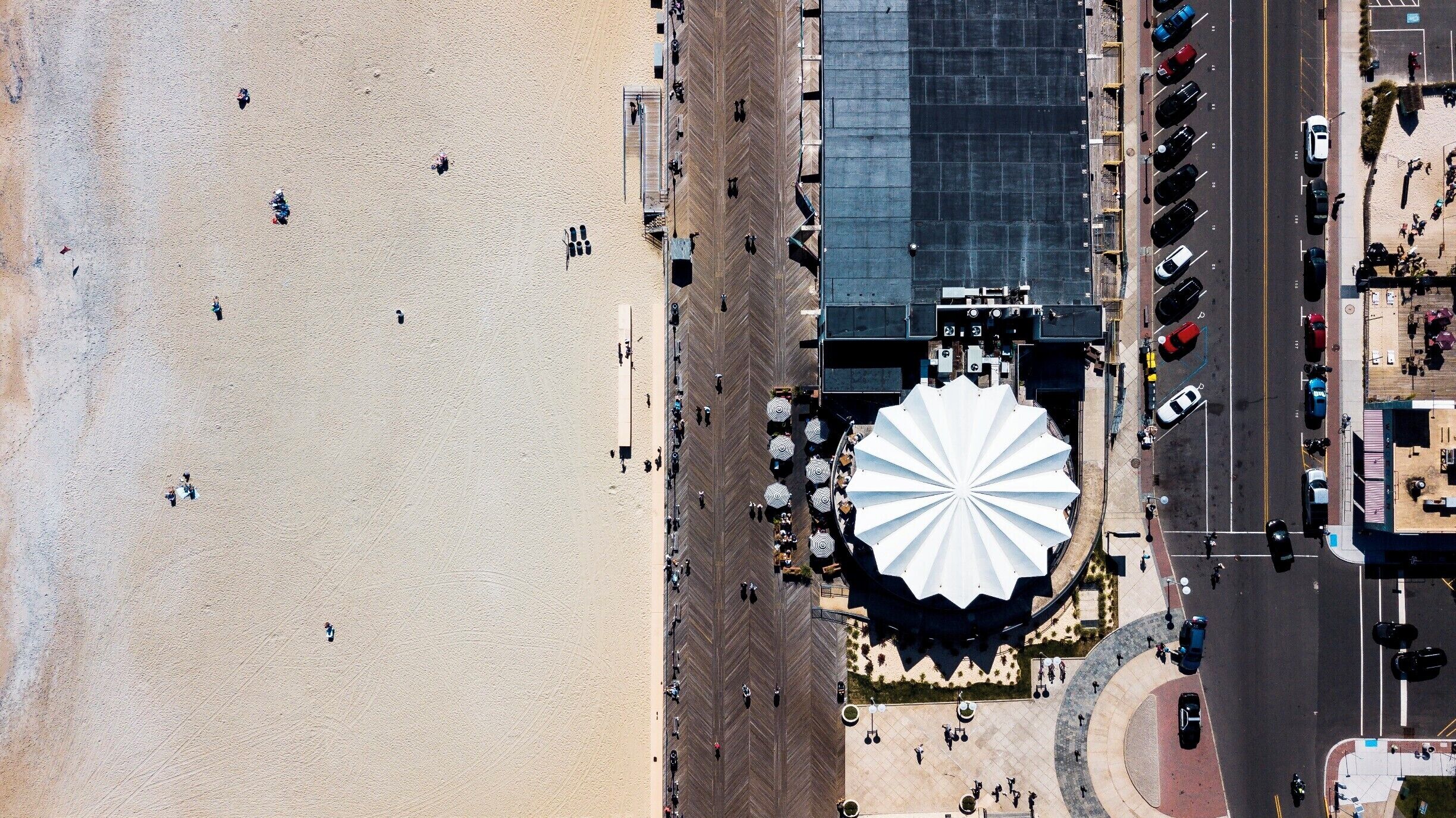 This is Asbury Park, NJ. The round white roof was once the home of a Howard Johnson's.