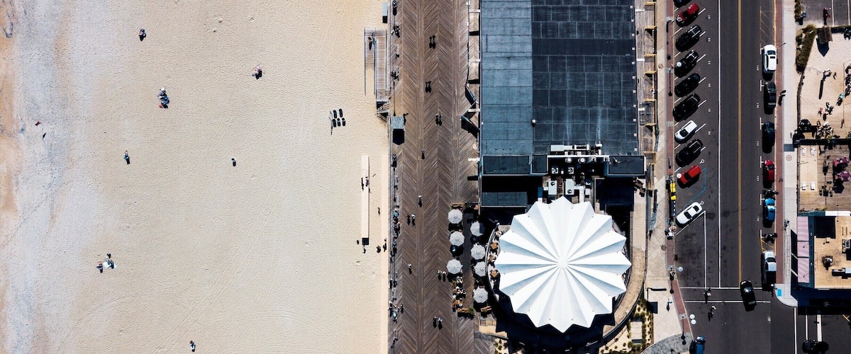 This is Asbury Park, NJ. The round white roof was once the home of a Howard Johnson's.