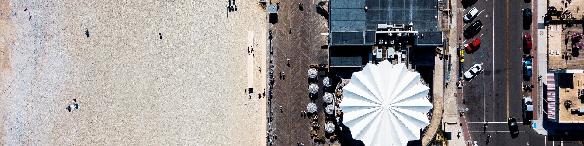 This is Asbury Park, NJ. The round white roof was once the home of a Howard Johnson's.