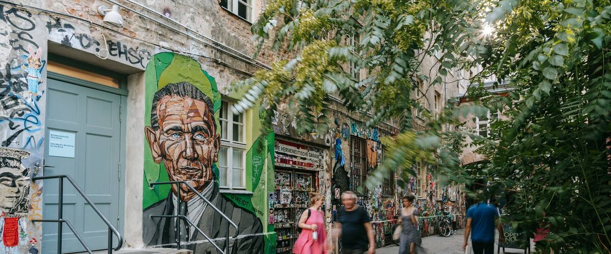 Hackescher Markt which includes street scenes and outdoor art