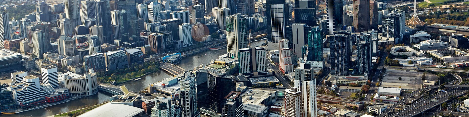 Aerial view of the central business district of Melbourne, Australia