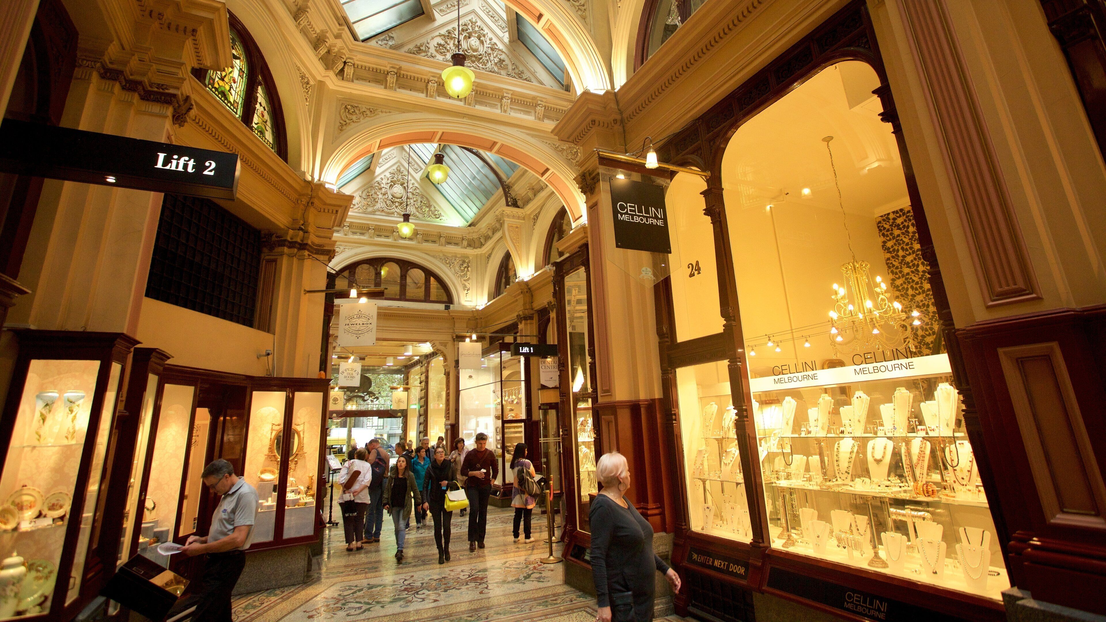 Block Arcade showing shopping and interior views as well as a large group of people