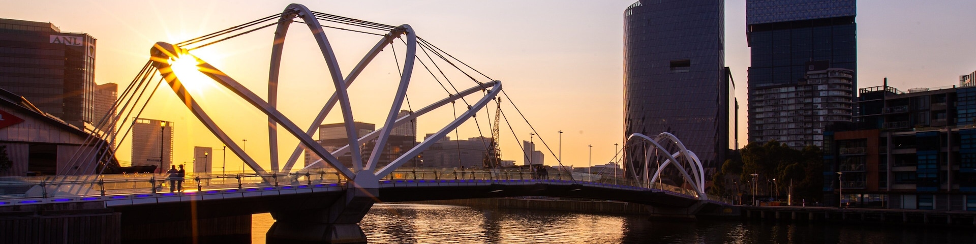Southbank Promenade featuring a sunset, a bridge and a bay or harbor