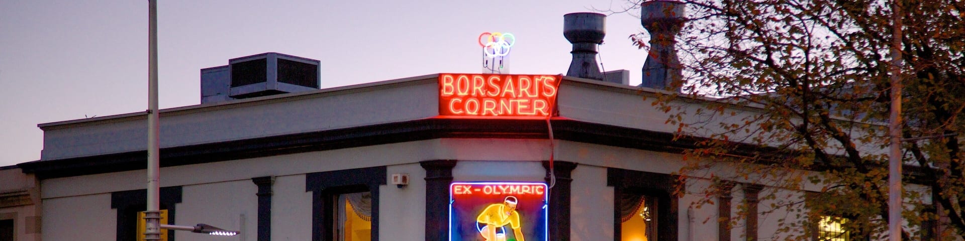 Lygon Street which includes dining out, street scenes and signage