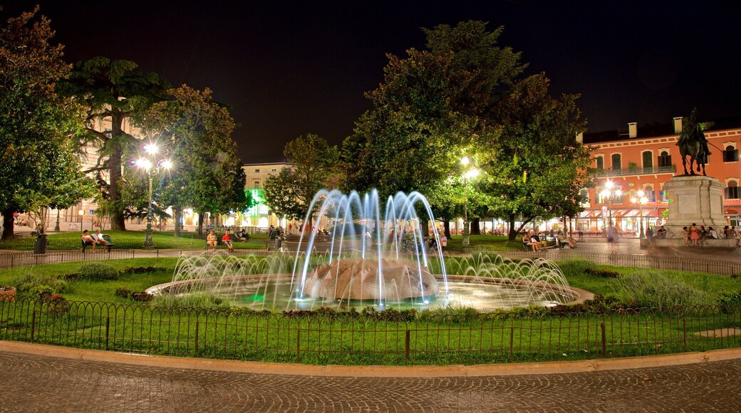 Piazza Bra featuring night scenes, a fountain and a garden