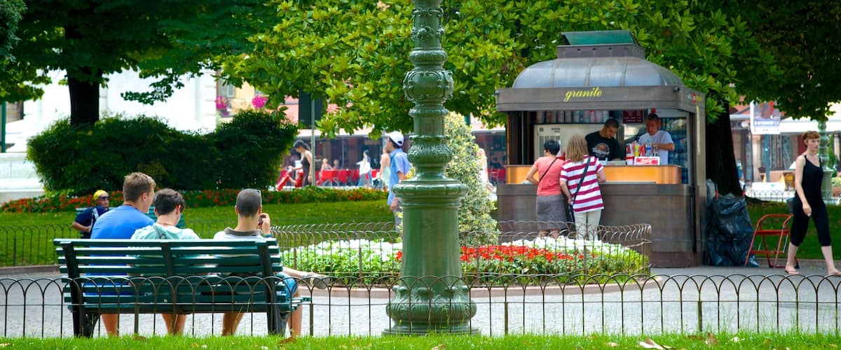 Piazza Bra showing a city and a garden as well as a small group of people