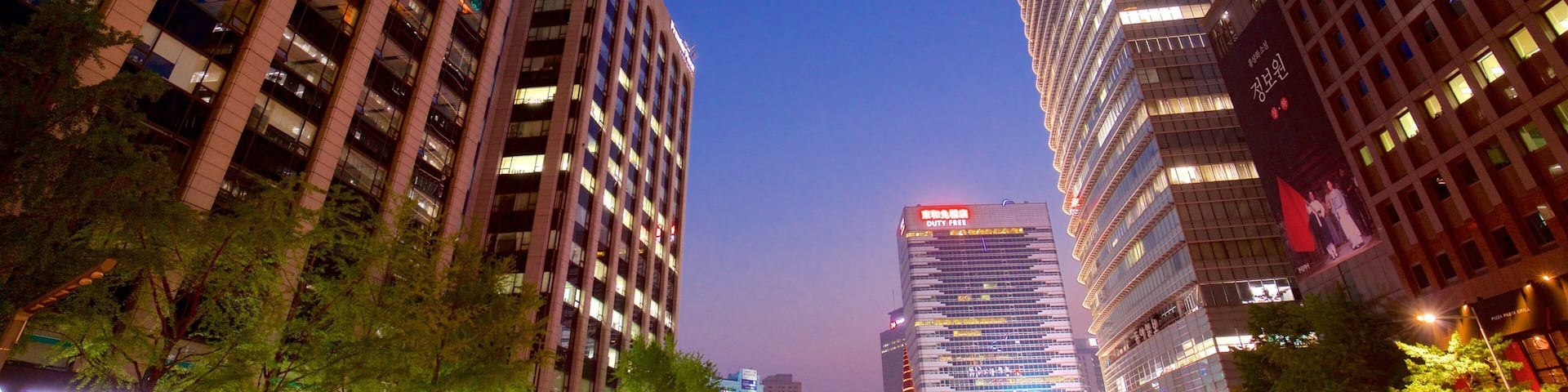 清渓川 どの含み 夜景, 都市 と 高層ビル