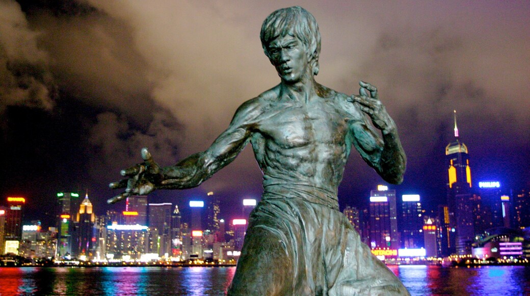 Avenue of Stars som inkluderer monument, statue eller skulptur og nattbilder