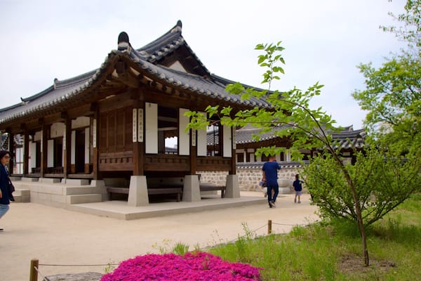 Namsangol Hanok Village das einen Garten, Geschichtliches und Wildblumen