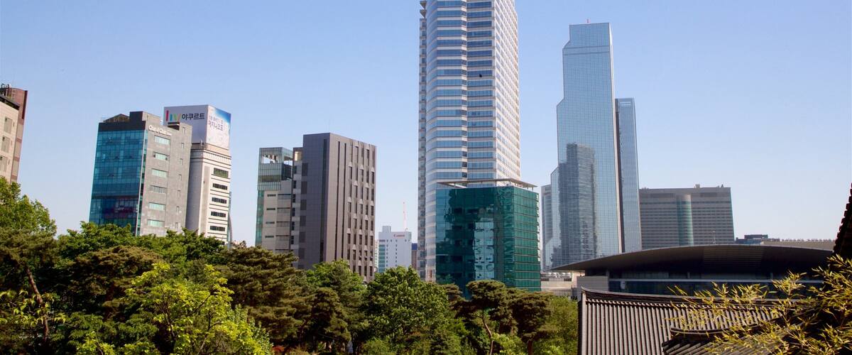 Samseong-dong showing a sunset, a city and a high rise building