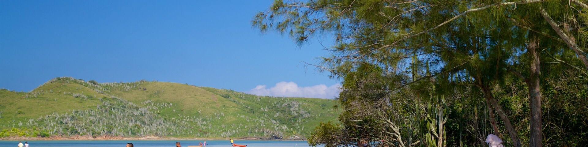 Ilha do Japonês caracterizando uma praia e paisagens litorâneas assim como um pequeno grupo de pessoas