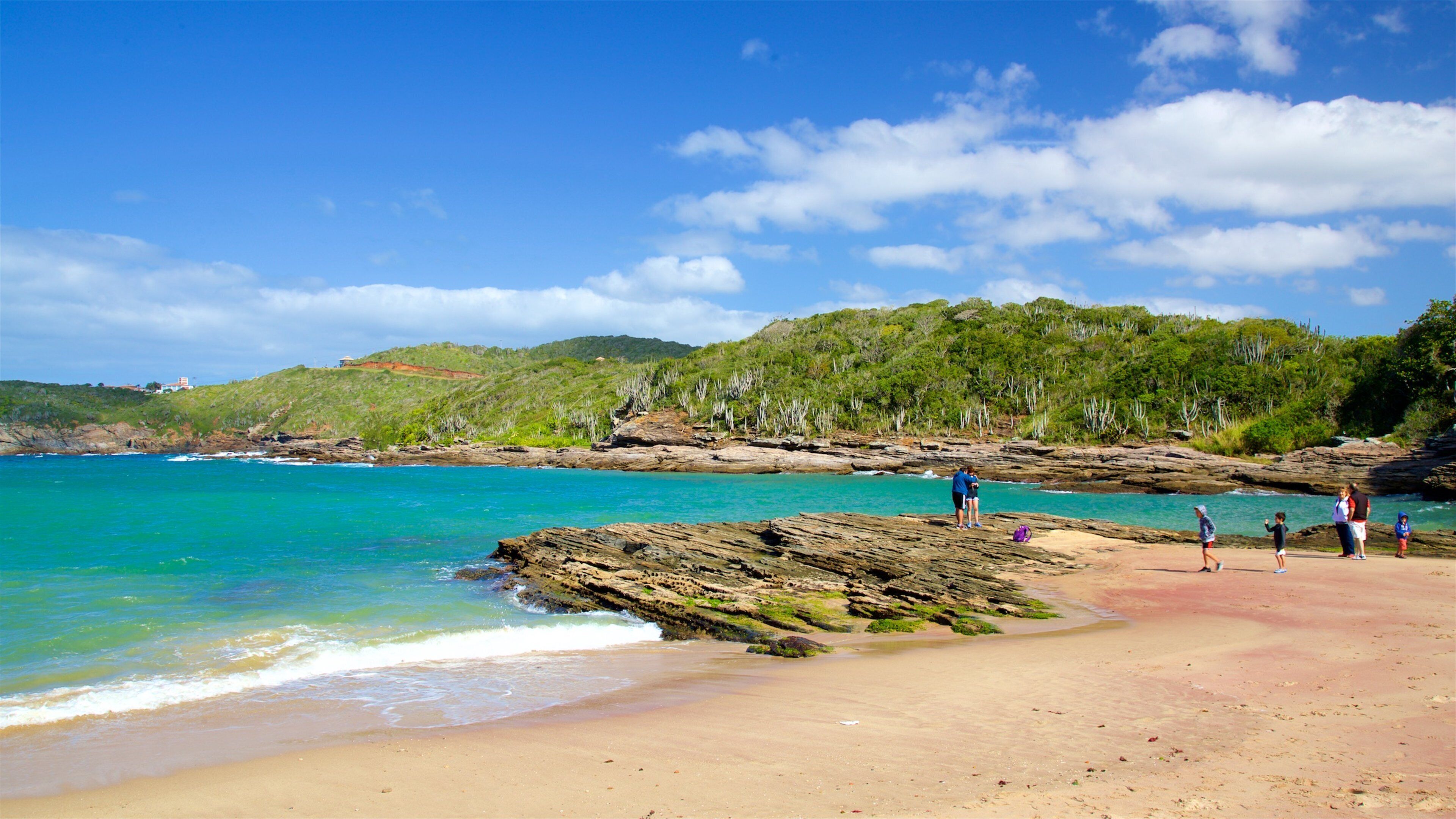 Forno Beach showing general coastal views, rugged coastline and a sandy beach