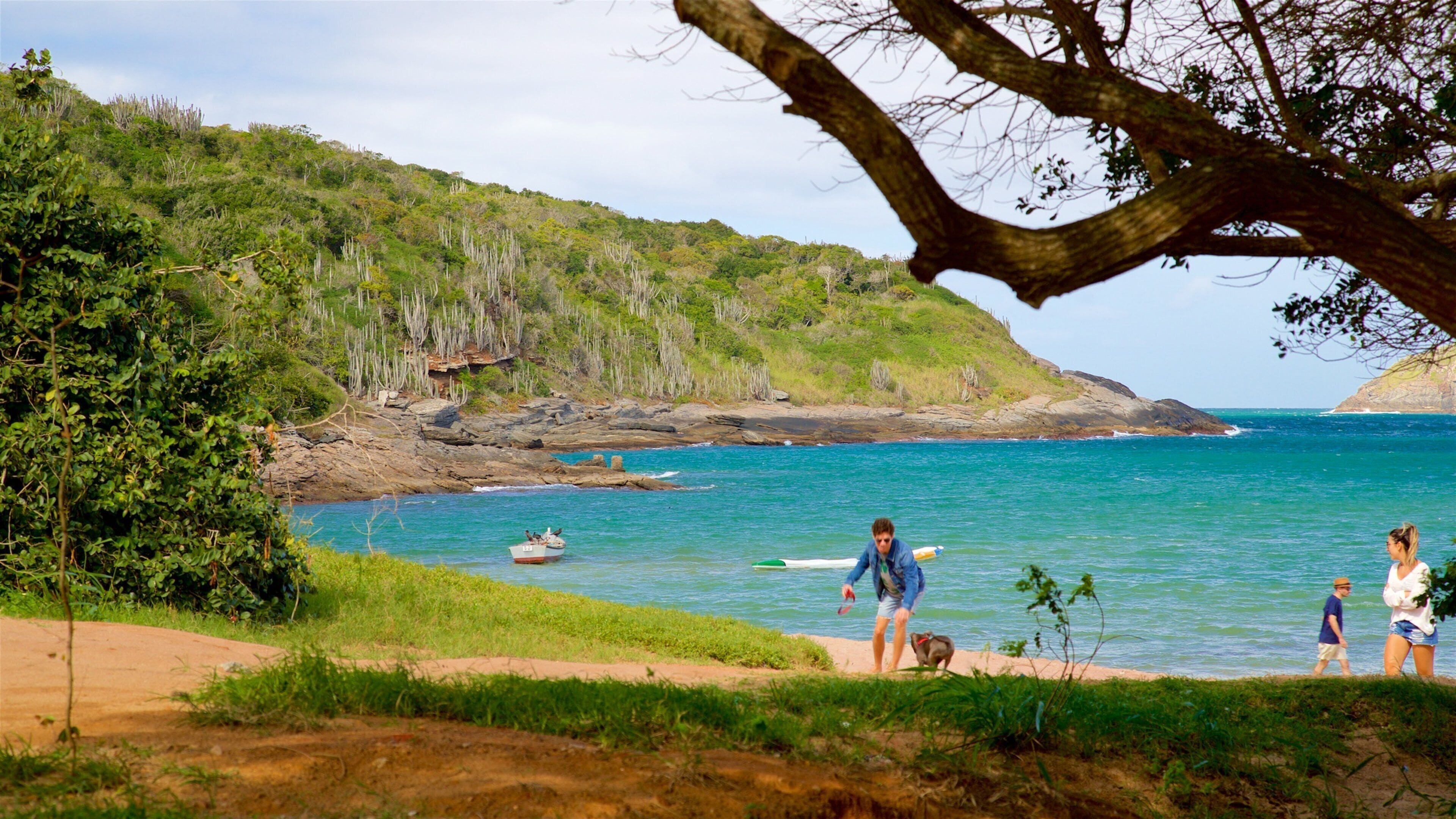 Forno Beach showing rocky coastline and general coastal views as well as a family