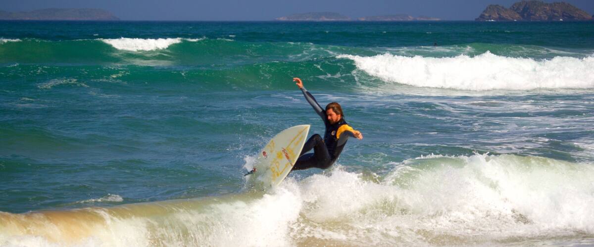 Geriba Beach showing surfing, general coastal views and surf