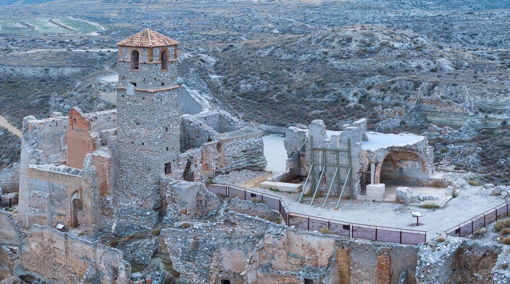 Aerial view from a drone of the old town of Rodén in the municipality of Fuentes de Ebro, in the Central Region of the province of Zaragoza. Aragon, Spain, Europe