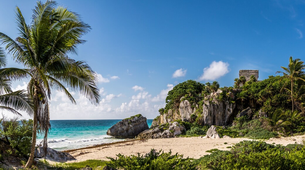 God of winds Temple and Caribbean beach - Mayan Ruins of Tulum, Mexico