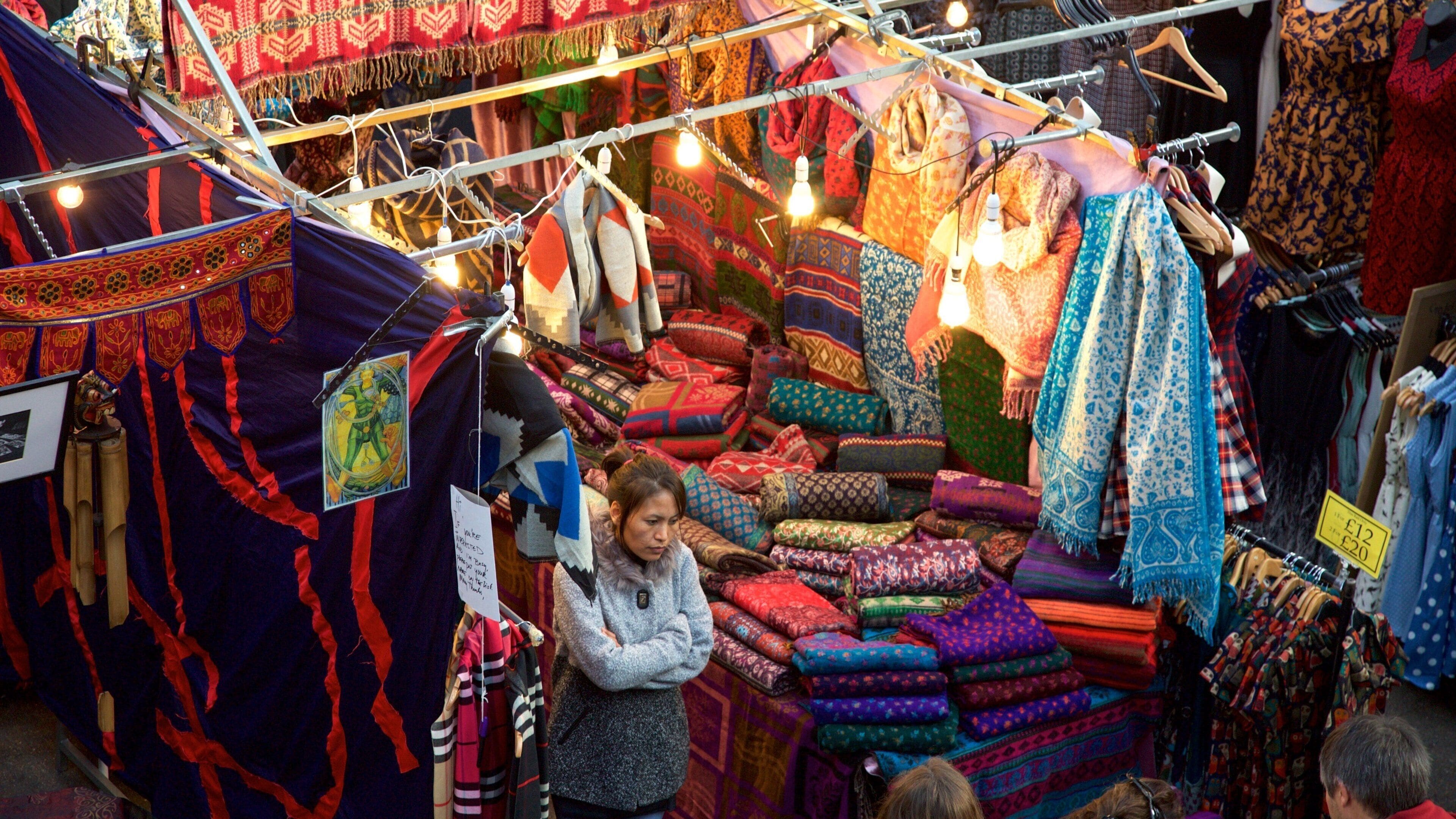 Old Spitalfields Market featuring markets and fashion as well as an individual femail