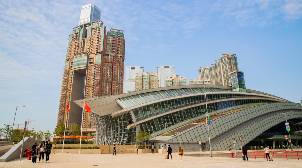 West Kowloon showing modern architecture, a high rise building and a square or plaza