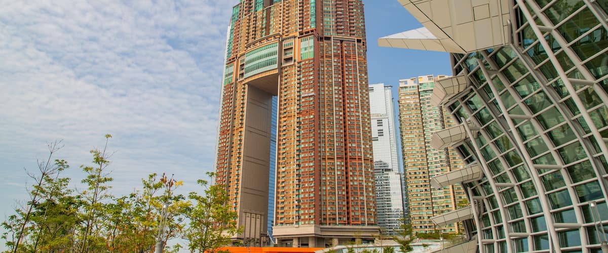 West Kowloon which includes a high rise building and modern architecture