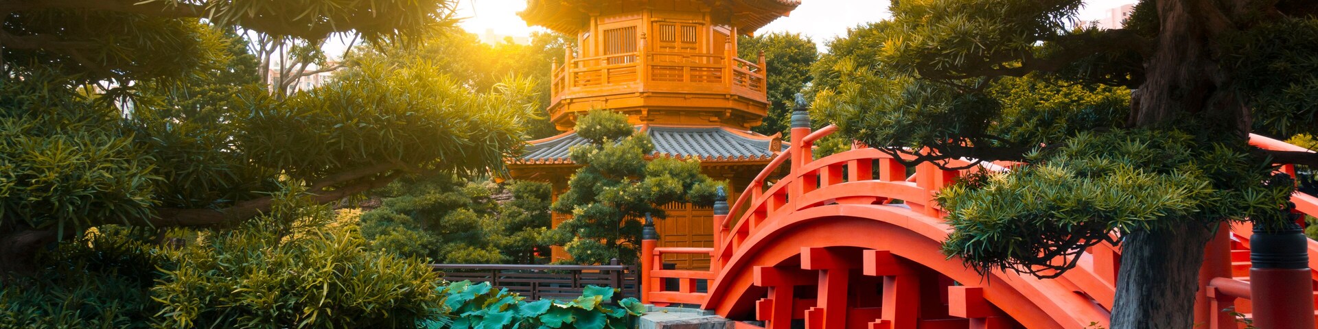 Beautiful sunset in Nan Lian garden in Kong Kong during summer time., Shutterstock ID 1358787392, Purchase Order: -