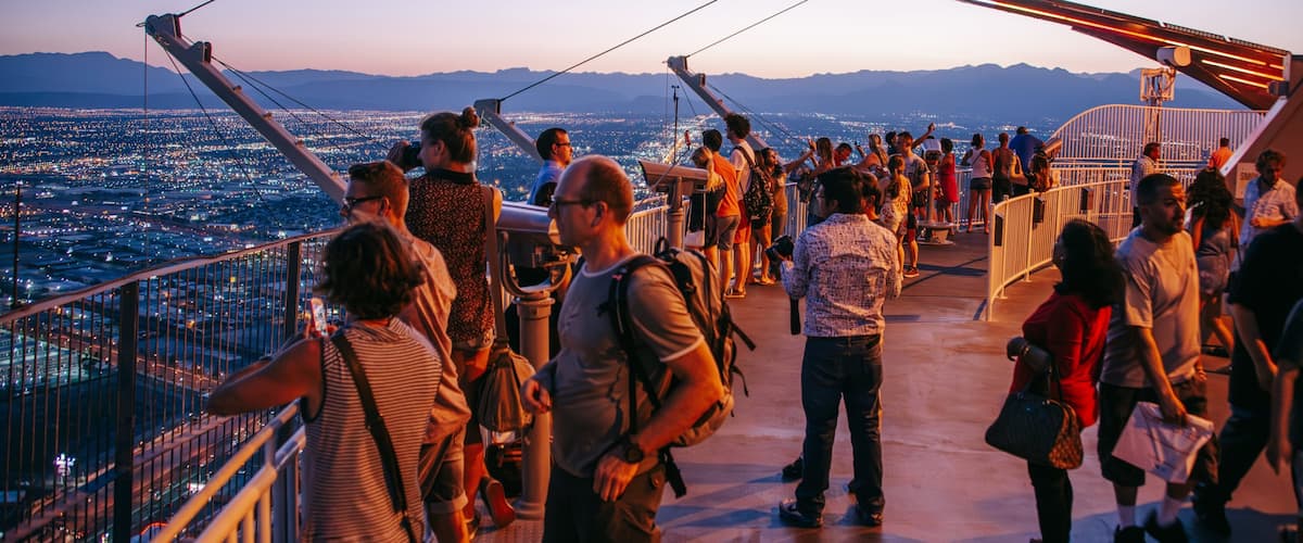 Stratosphere Tower featuring a city, a sunset and views