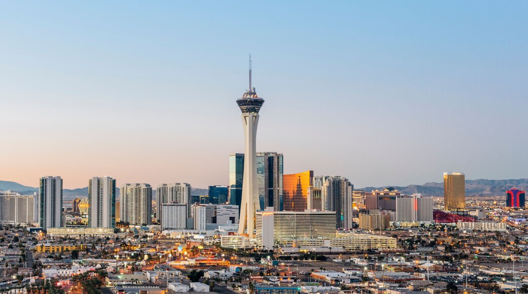 Las Vegas skyline at sunrise.
