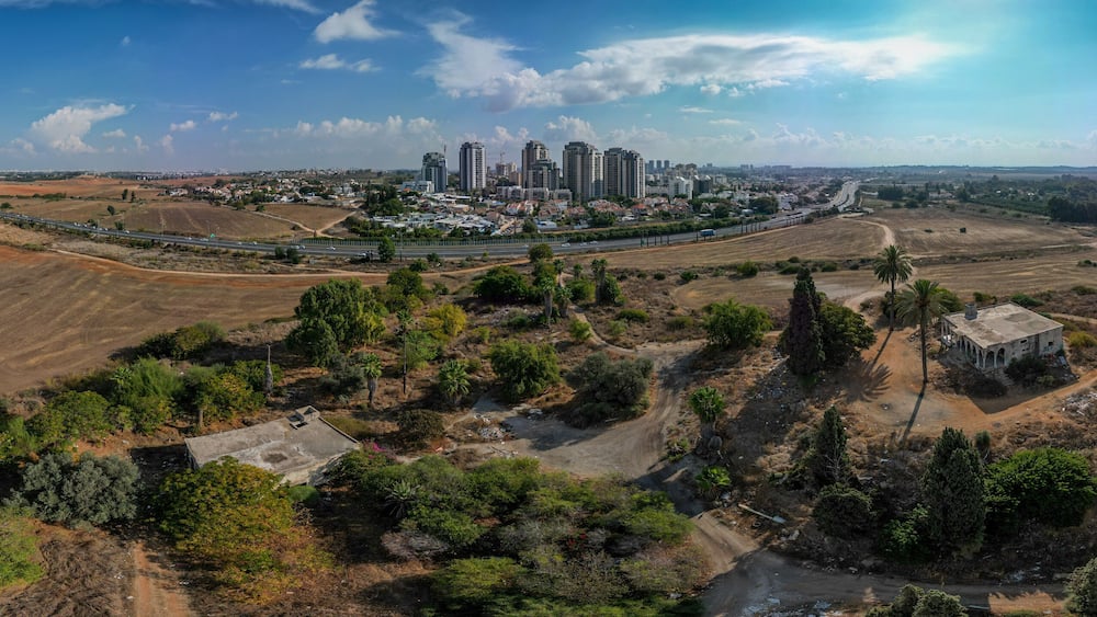 Beautiful composed aerial drone panorama of southern Rehovot city- Israel