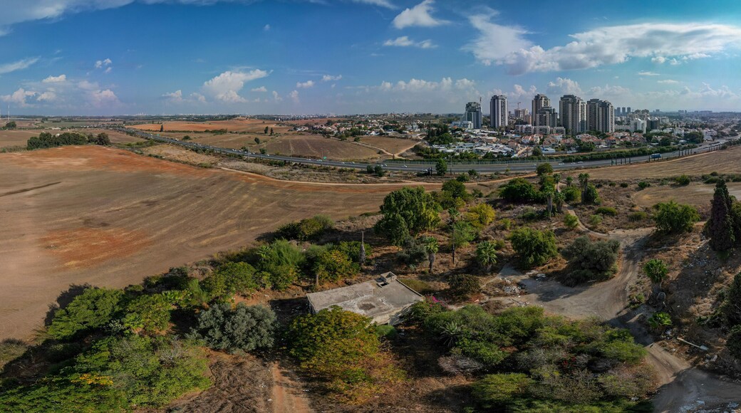 Beautiful composed aerial drone panorama of southern Rehovot city- Israel