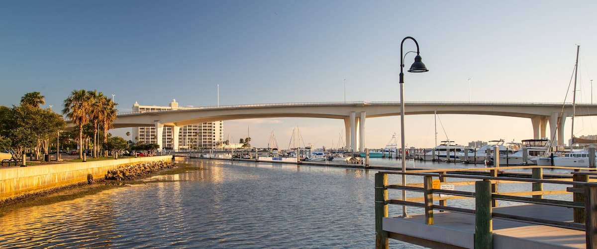 Clearwater showing a sunset and a bay or harbor