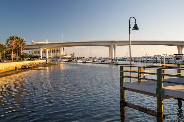 Clearwater showing a sunset and a bay or harbor