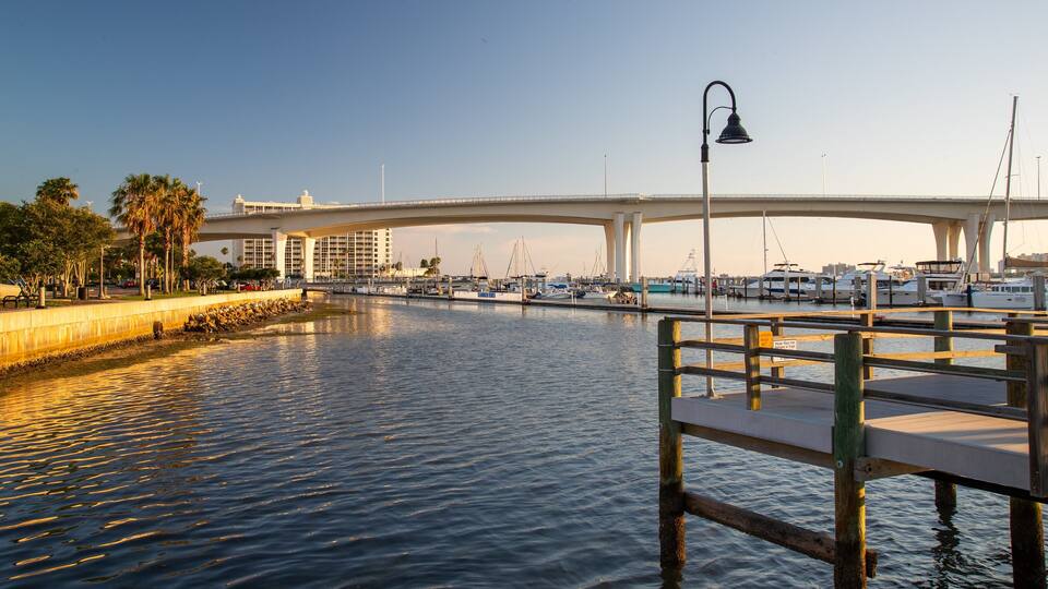 Clearwater showing a sunset and a bay or harbor