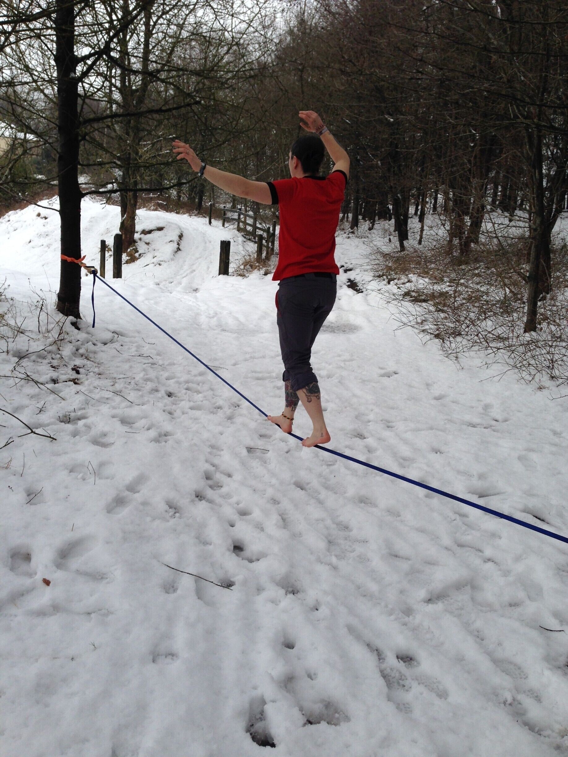Slacklining in a snowy wood in Littleborough, Greater Manchester. UK! 

http://www.theroamingrenegades.com/