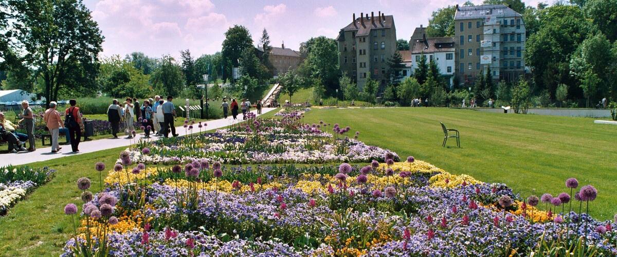 Zeitz, view from the castle park to the houses at the Stephanstraße