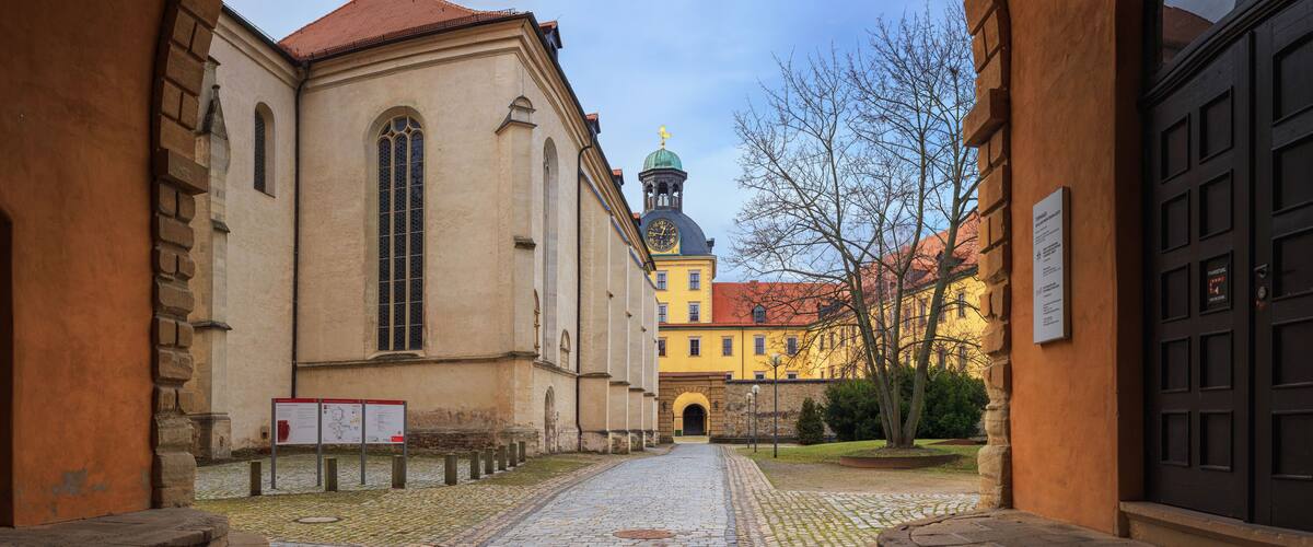 Cityscape - view of the inner courtyard of Schloss Moritzburg in Zeitz, Saxony-Anhalt, Germany