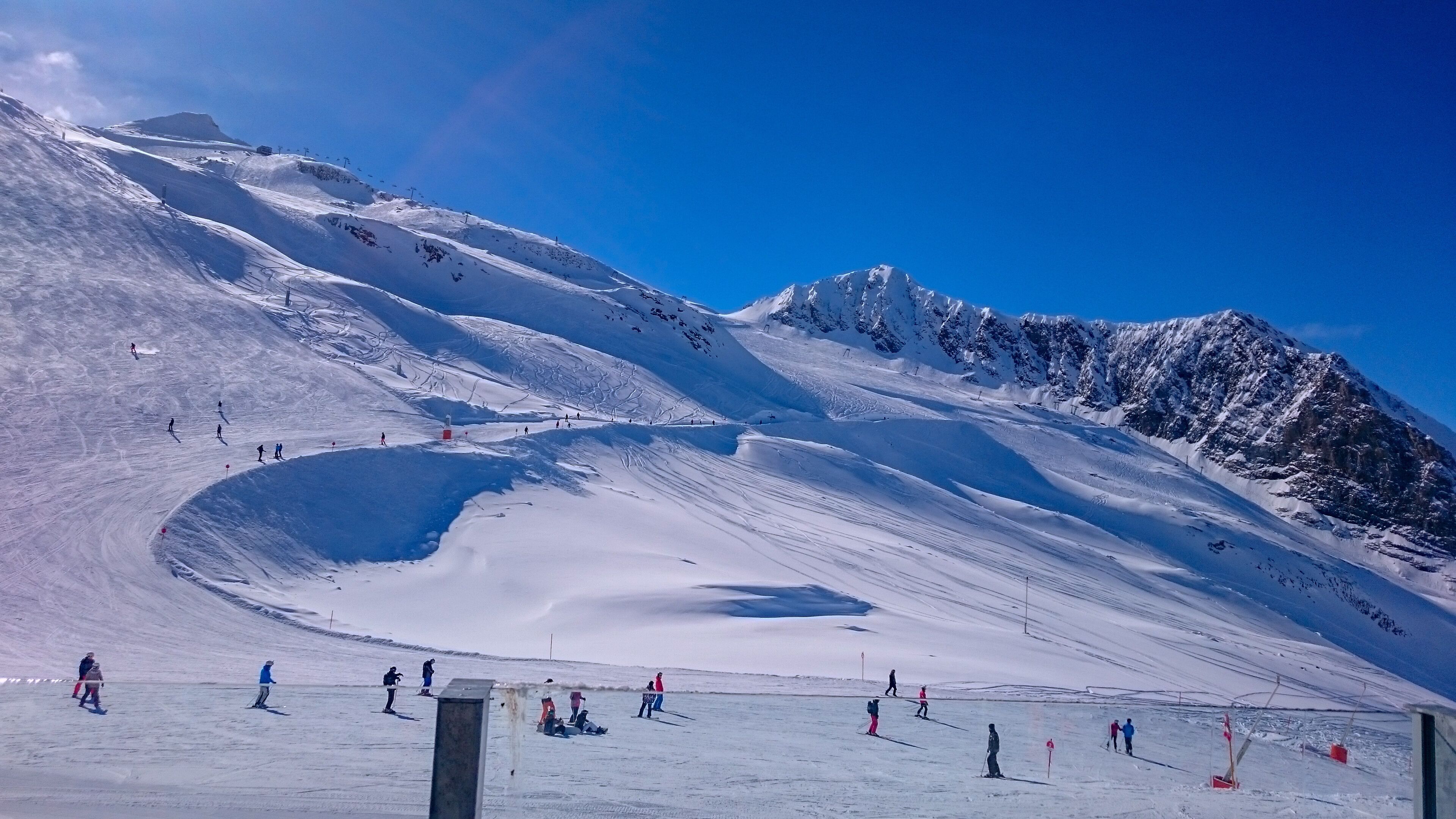 Winter scenery at Hintertux glacier in Alps mountains.