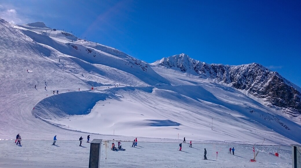 Winter scenery at Hintertux glacier in Alps mountains.