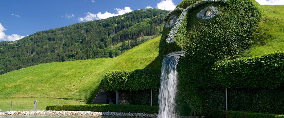 Swarowski Crystal Worlds showing a fountain and tranquil scenes