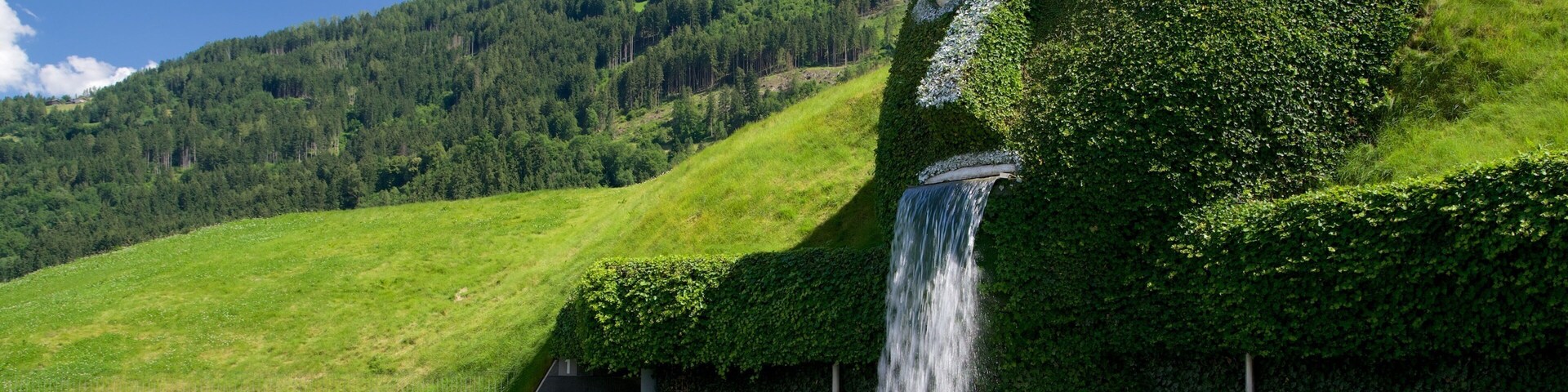 Swarowski Crystal Worlds showing a fountain and tranquil scenes