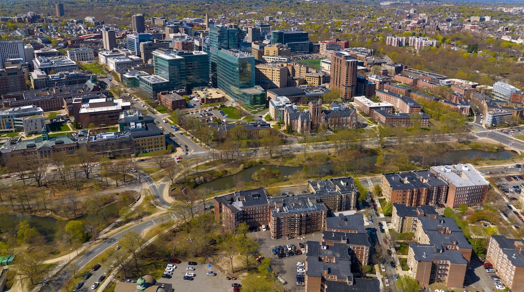 Boston Longwood Medical and Academic Area aerial view in Boston, Massachusetts MA, USA. This area including Beth Israel Deaconess Medical Center, Children's Hospital, Dana Farber Cancer Institute, etc