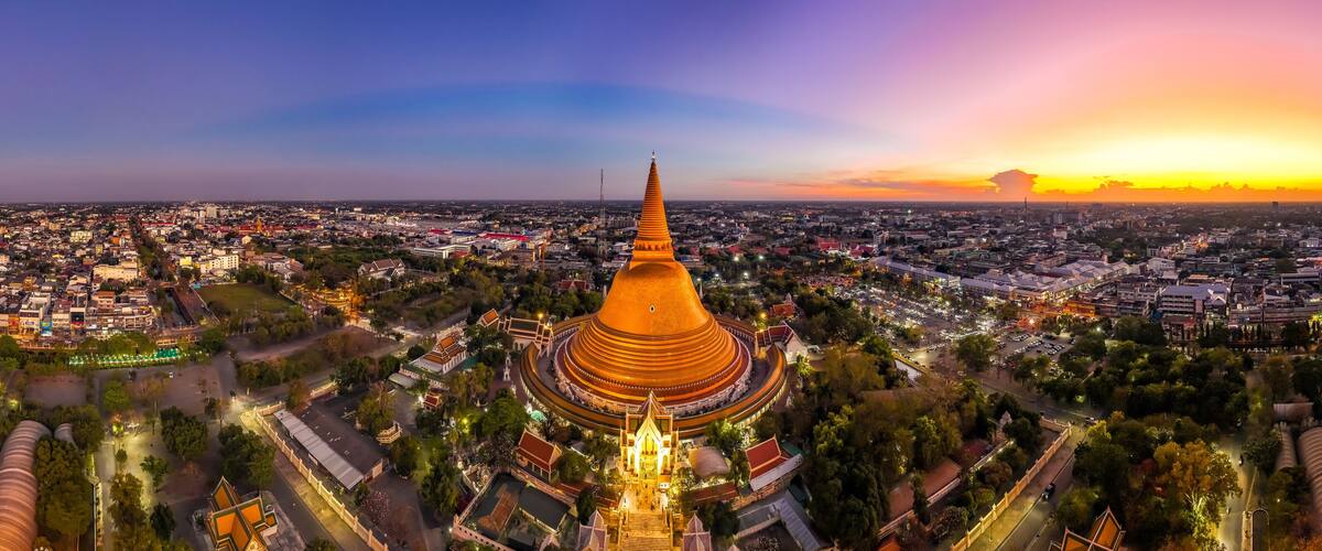 Aerial view of Phra Pathom Chedi biggest stupa in Nakhon Pathom, Thailand